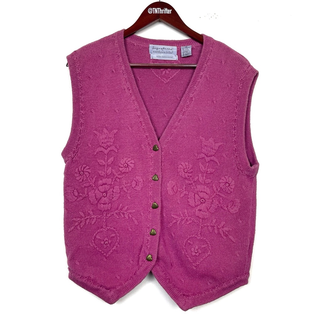 Signature by Northern Isles Women's Hand Embroidered 3D Knit Floral Vest Size L